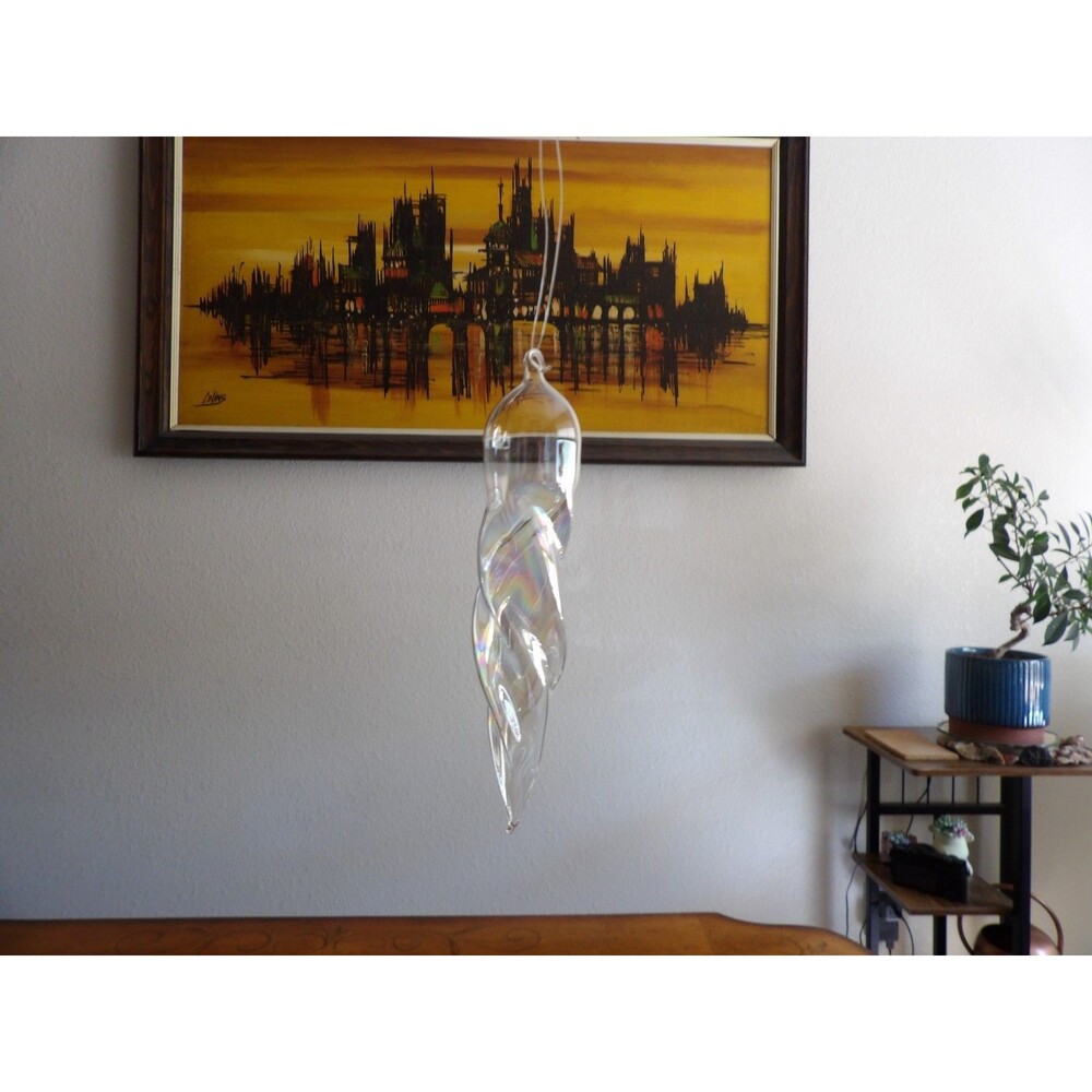 Lot 2 Handblown Clear Thin Glass Iridescent Christmas Tree Ornament Icicle 4.75" - Picture 9 of 13